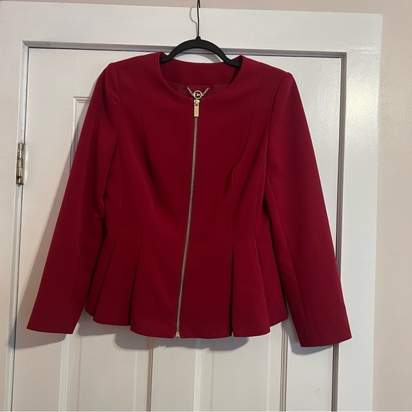 Donna Karan Jackets & Blazers - DONNA KARAN RED RASPBERRY FUCHSIA PEPLUM BLAZER JACKET SIZE 4